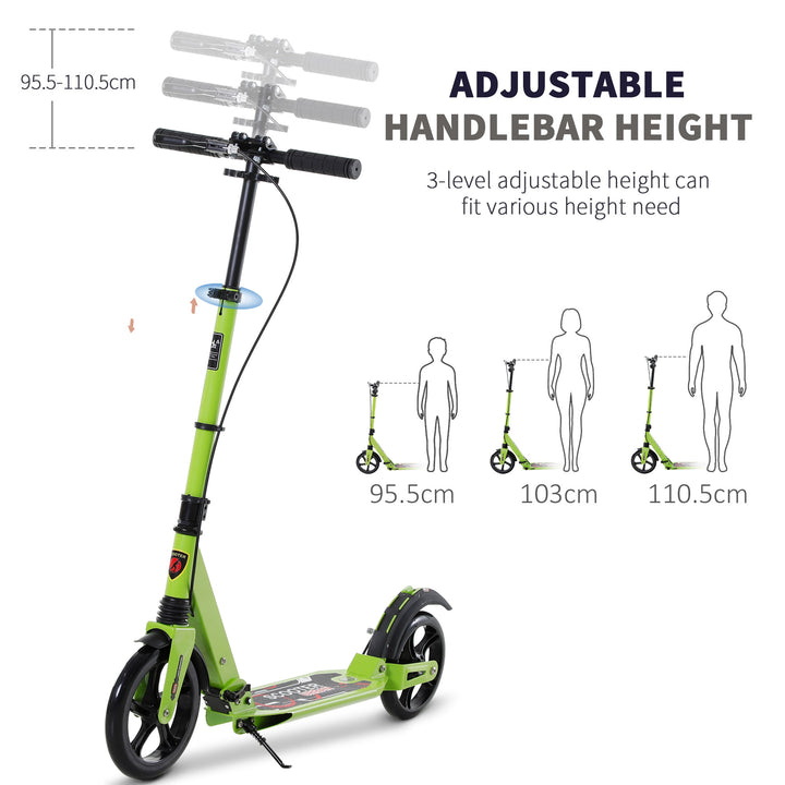 Teens Adult Kick Scooter Foldable Adjustable Aluminum Ride On Toy For 14+ w/ Dual Brake System, Shock Mitigation System - Green 95.5-110.5H CM