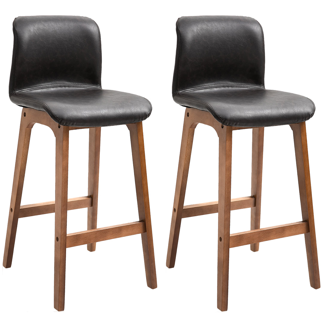 Modern Bar Stools Set of 2, PU Leather Upholstered Bar Chairs with Wooden Frame, Footrest for Home Bar, Dining Room