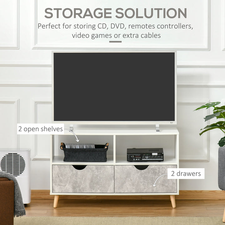 HOMCOM TV Stand with Shelf &amp; Drawers Storage Cabinet Media Entertainment Center Modern Grey