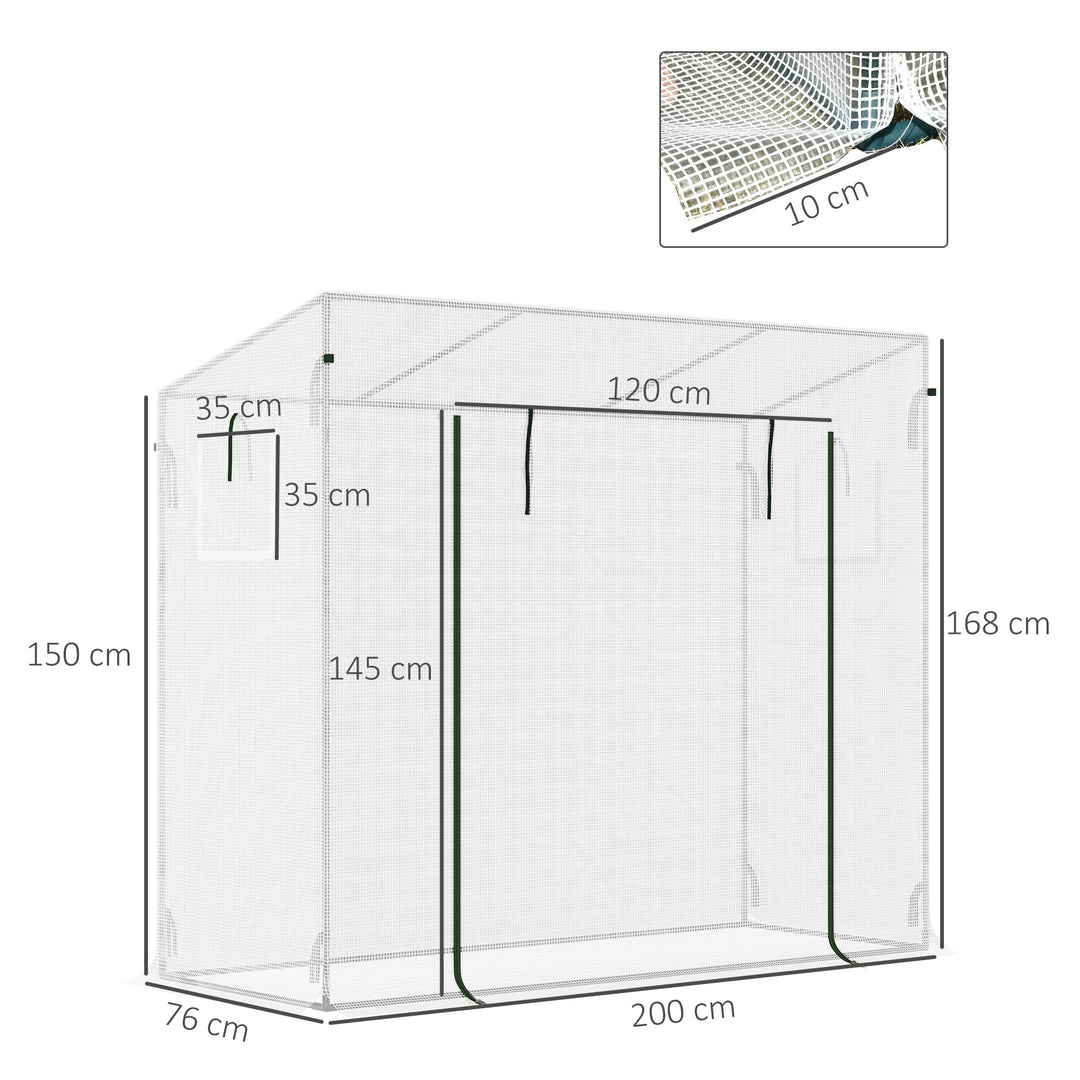 200x76x168cm Walk-in Garden Greenhouse Patio Lean to Hot House, Plants Flowers Herbs Tomato Grow w/ Steel Frame Door Window Balcony Patio