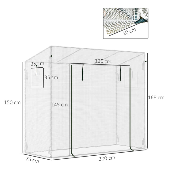 200x76x168cm Walk-in Garden Greenhouse Patio Lean to Hot House, Plants Flowers Herbs Tomato Grow w/ Steel Frame Door Window Balcony Patio