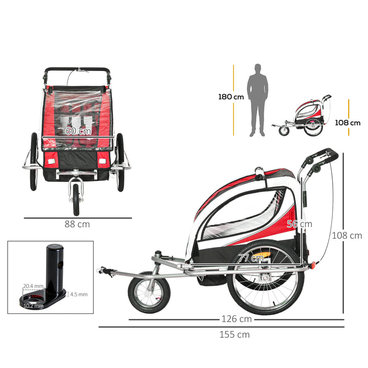 Child Bike Trailer Baby Bicycle Trailer 360° Rotatable for 2 Kids with Steel Frame LED Red