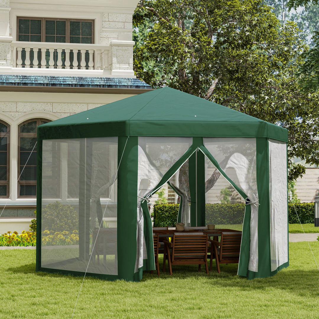 Netting Gazebo Hexagon Tent Patio Canopy Outdoor Shelter Party Activities Shade Resistant (Green)