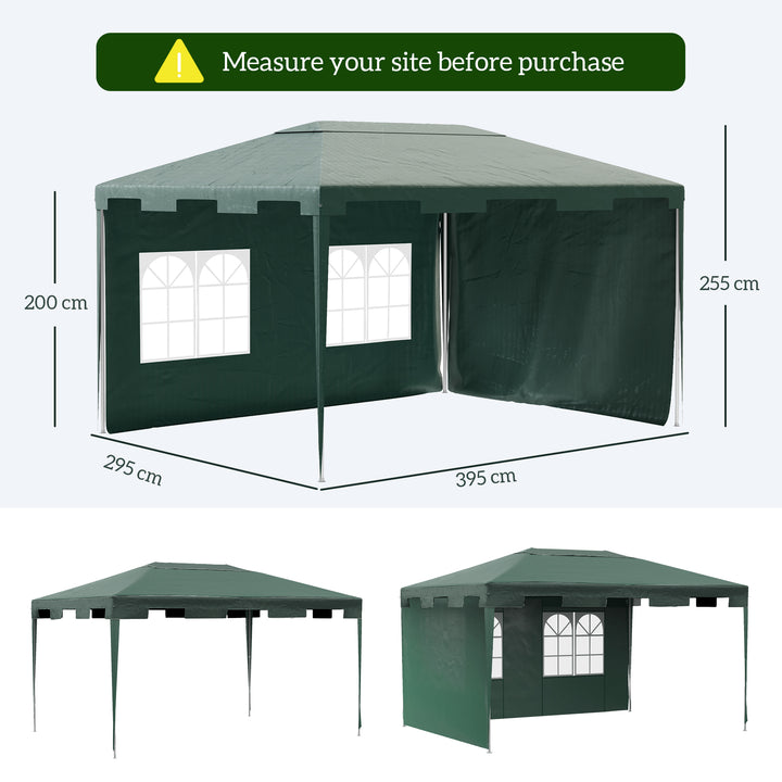 Outsunny 3 x 4 m Garden Gazebo Marquee Party Tent with 2 Sidewalls for Patio Yard Outdoor - Green