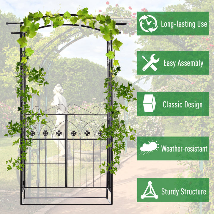 Metal Frame Outdoor Garden Entrance Arch w/ Gate Black