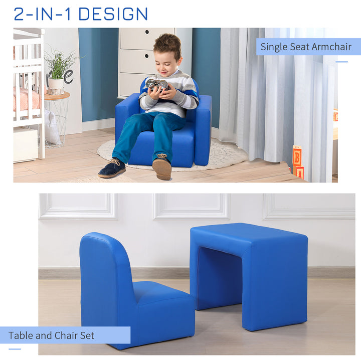 2 In 1 Toddler Sofa Chair,  48 x 44 x 41 cm, for Game Relax Playroom, Blue