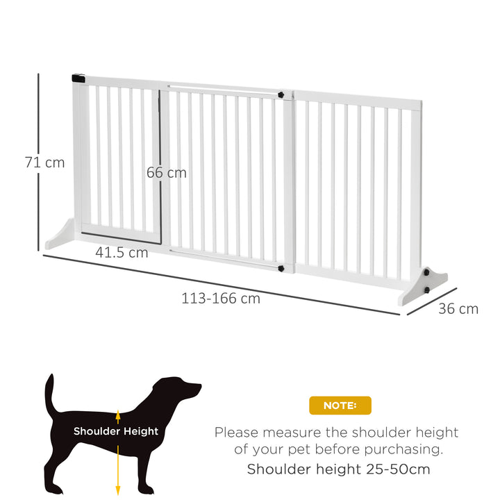 Adjustable Wooden Pet Gate Freestanding Dog Barrier Fence Doorway 3 Panels Safety Gate w/ Lockable Door White 71H x 113-166W cm