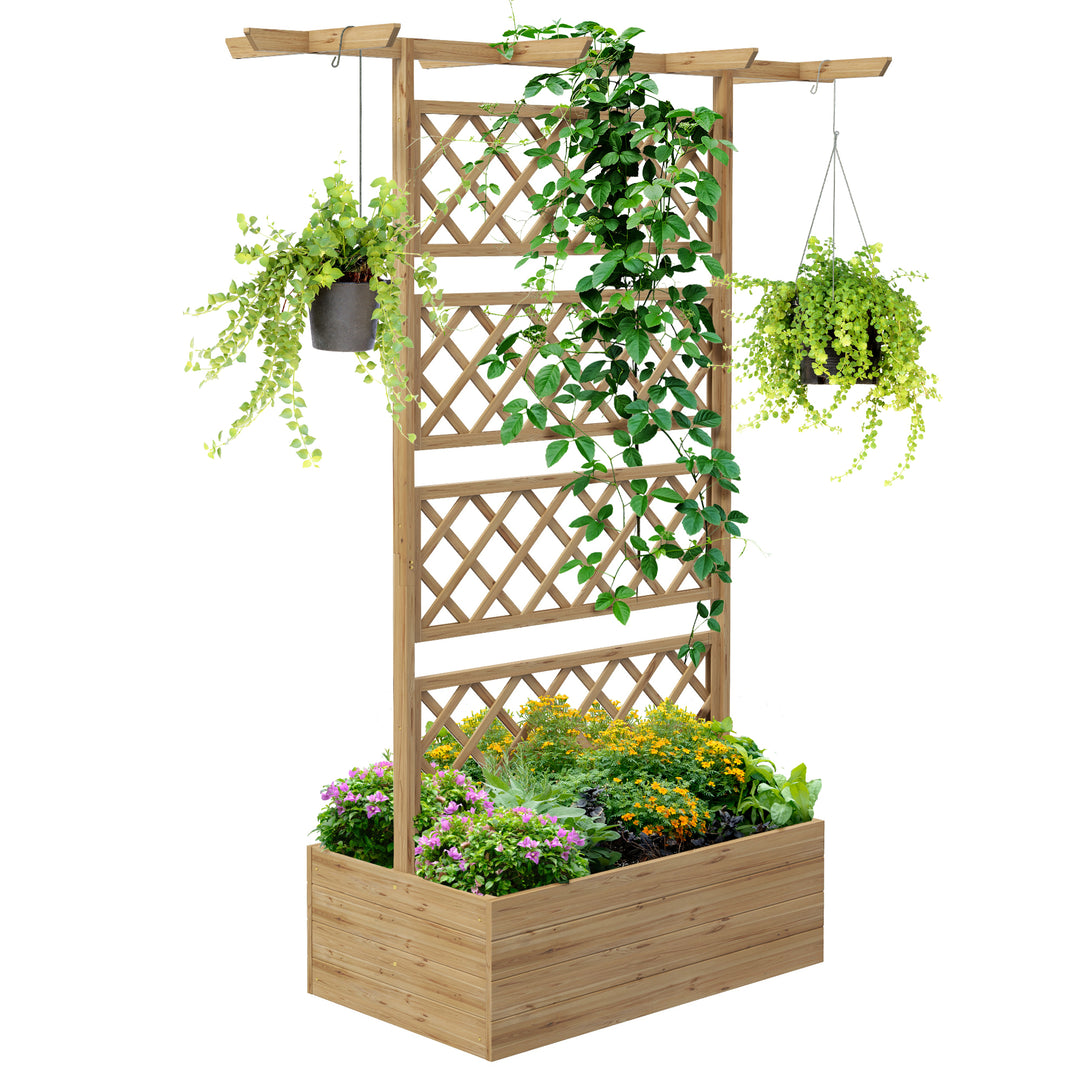 Wooden Trellis Planter Box, Raised Garden Bed to Grow Vegetables, Herbs and Flowers, Natural Tone