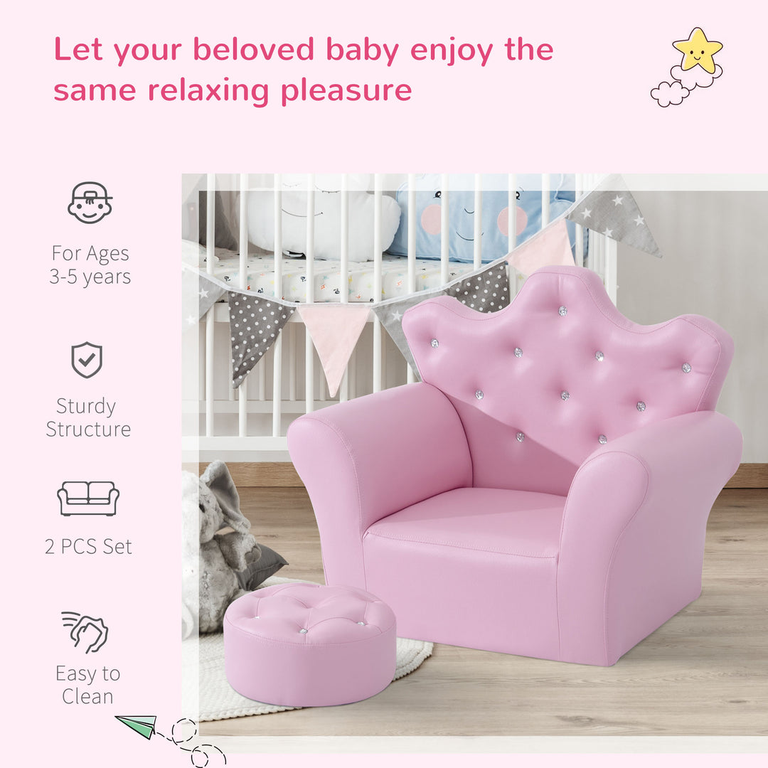 Children Kids Sofa Set Armchair Chair Seat with Free Footstool PU Leather Pink