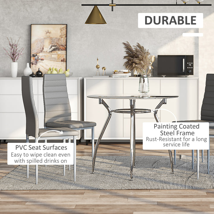5pcs Dining Room Set Table Chairs Contemporary Modern Furniture Tempered Glass (Grey)