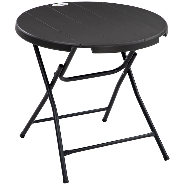 Foldable Round Garden Table for 4, Outdoor Dining Table with HDPE Tabletop and Steel Frame, 80 x 80 x 73 cm, Dark Grey