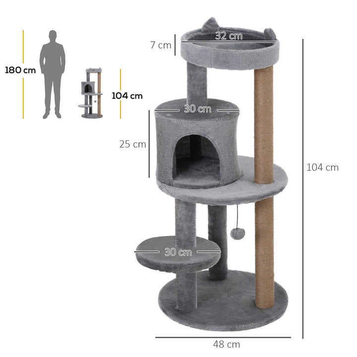 3-Tier Deluxe Cat Activity Tree w/ Scratching Posts Ear Perch House Platform Play Ball Plush Fun Toys Exercise Rest Relax Climb Grey