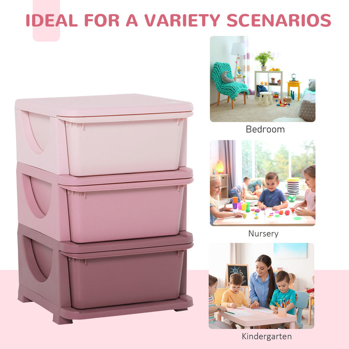 Kids Storage Units with Drawers 3 Tier Chest Vertical Dresser Tower Toy Organizer for  Nursery Playroom Kindergarten Pink