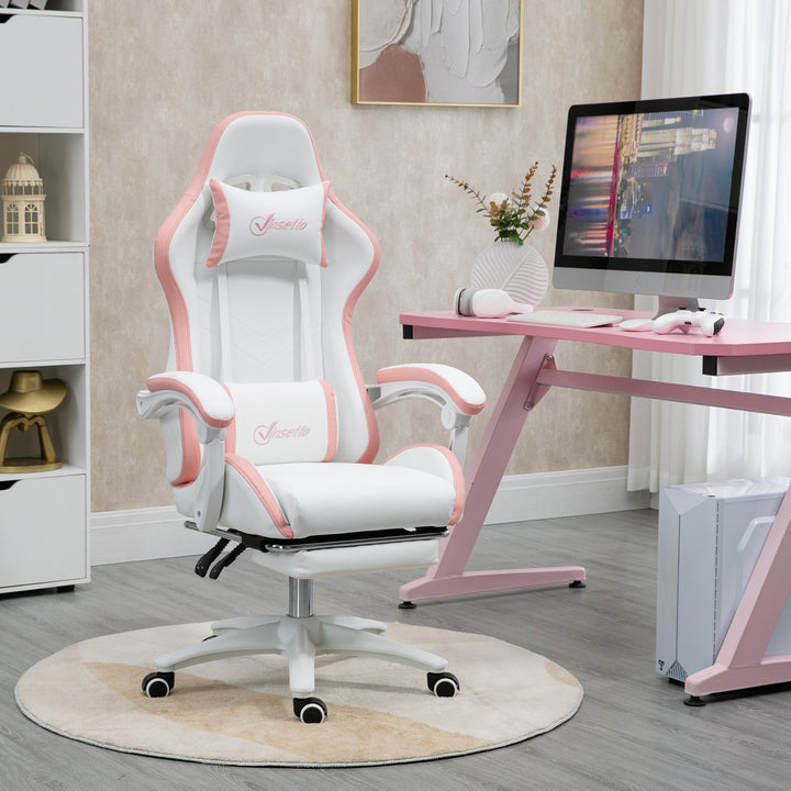 Vinsetto Racing Gaming Chair, Reclining PU Leather Computer Chair with 360 Degree Swivel Seat, White and Pink