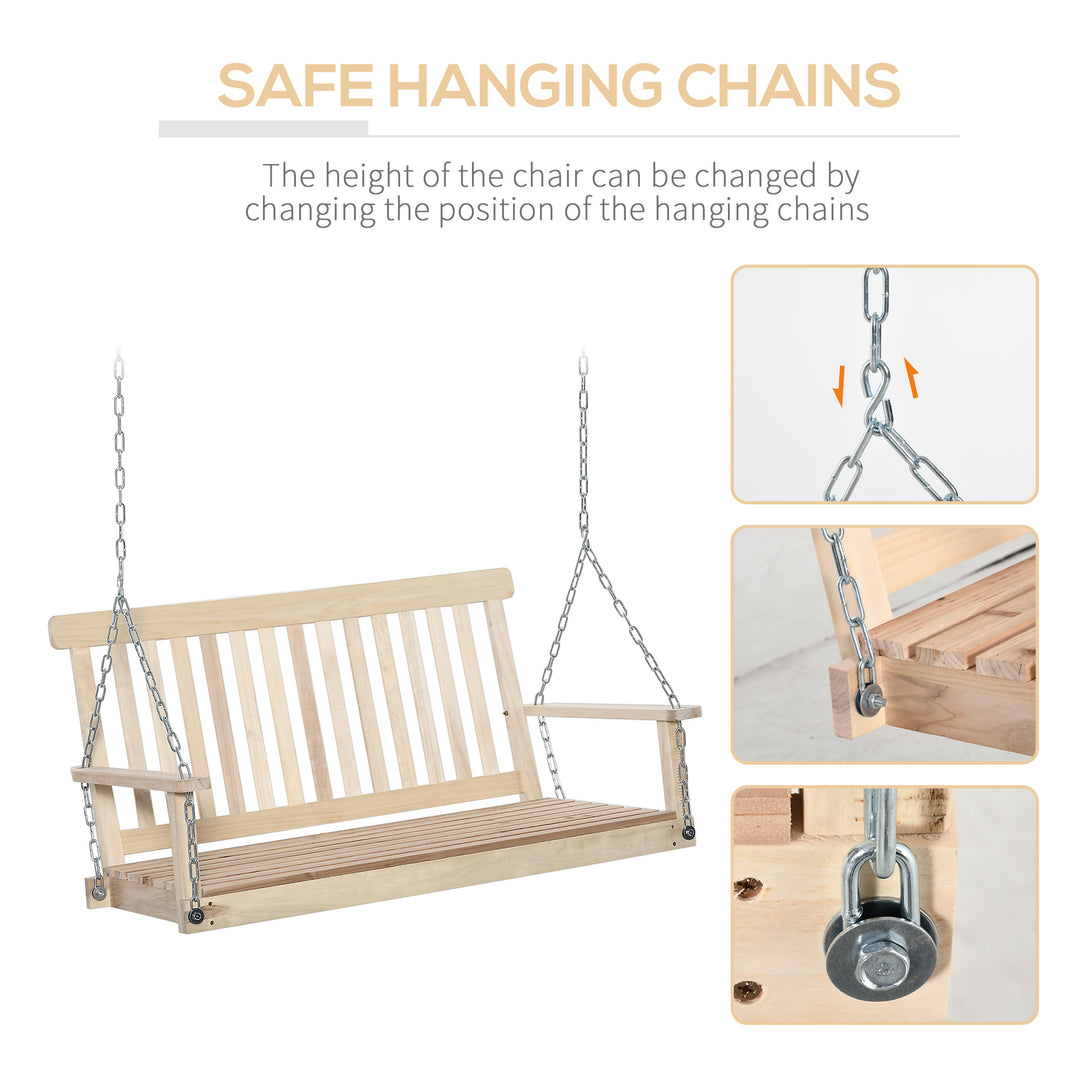 Outsunny Outdoor Outdoor Wooden 2-Seater Poch Swing Chair Hanging Hammock Garden Furniture,Natural Porch Bench Chains