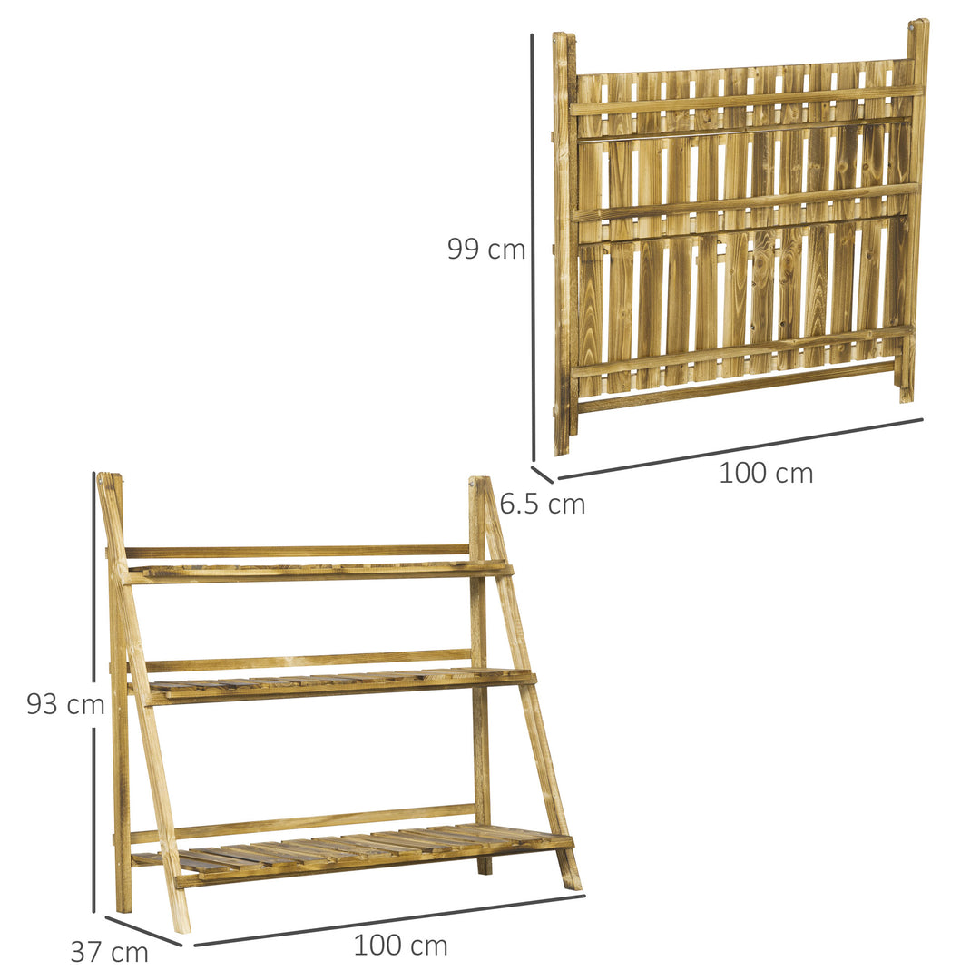 3 Tier Flower Stand Wood Folding Planter Ladder Display Shelf Rack for Garden Outdoor Backyard 100Lx37Wx93H(cm)