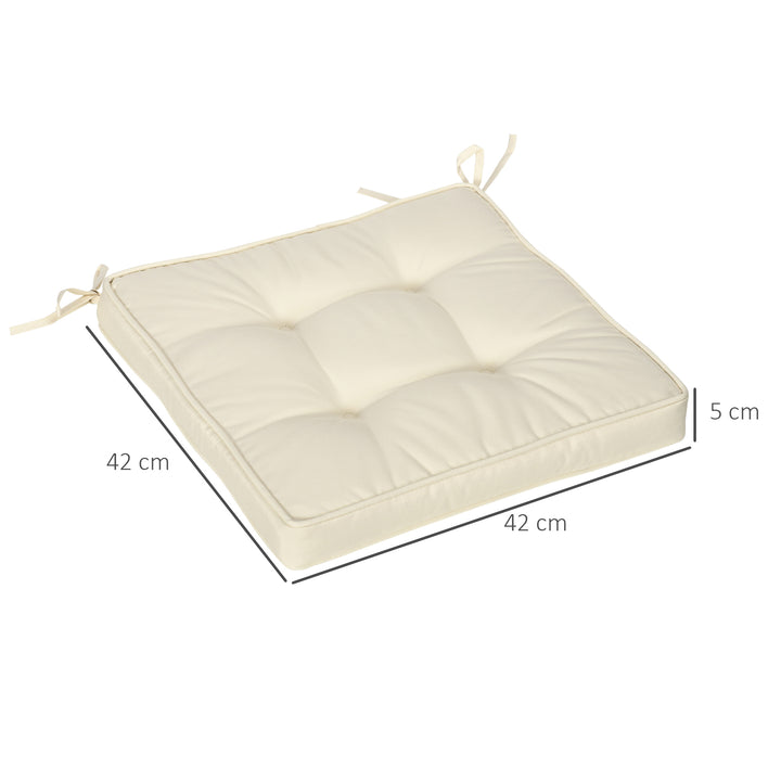 Garden Seat Cushion with Ties, 40 x 40cm Replacement Dining Chair Seat Pad, Cream White