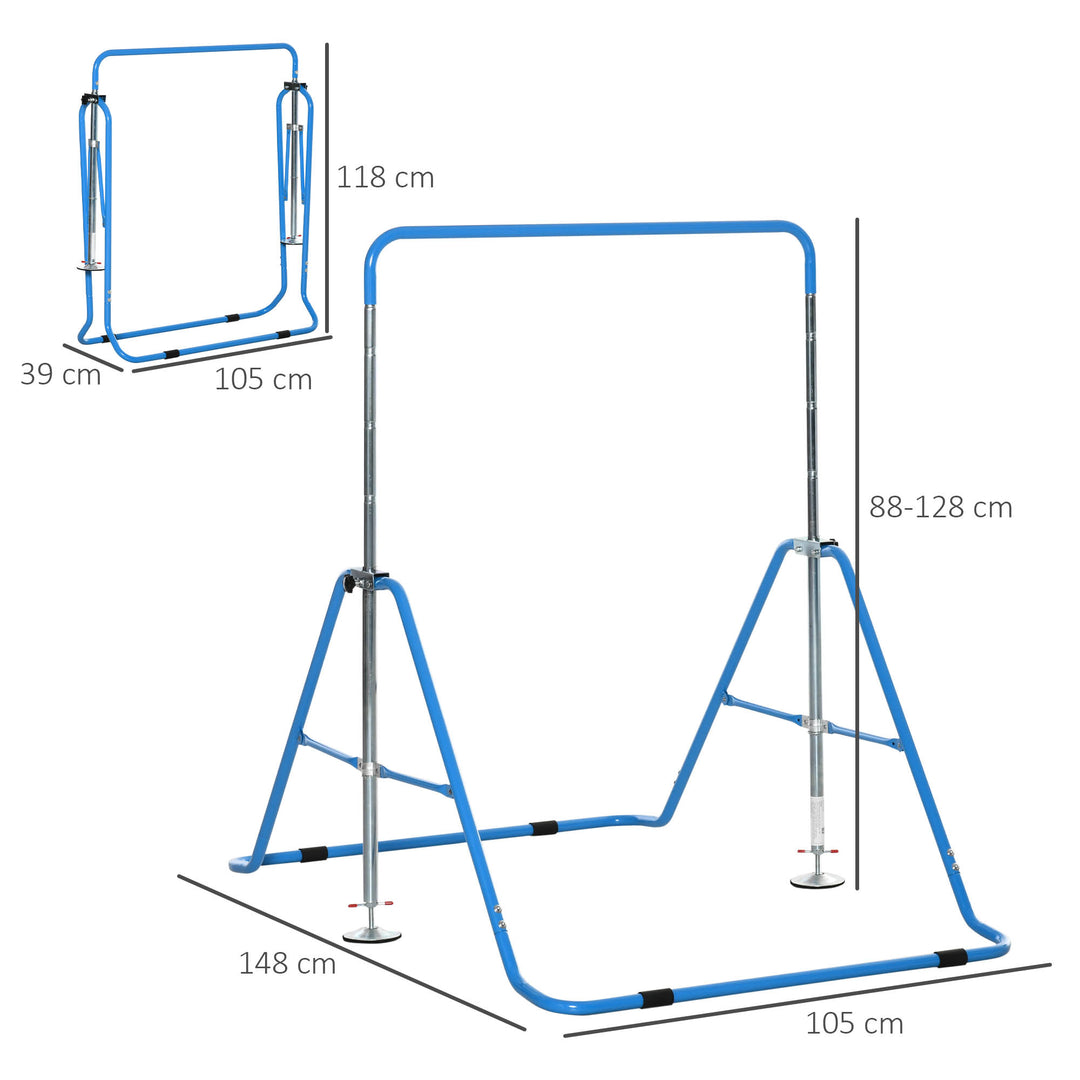 Gymnastics Bar for Kids, Folding Horizontal Bars with Adjustable Height, Training Bar with Triangle Base, Blue