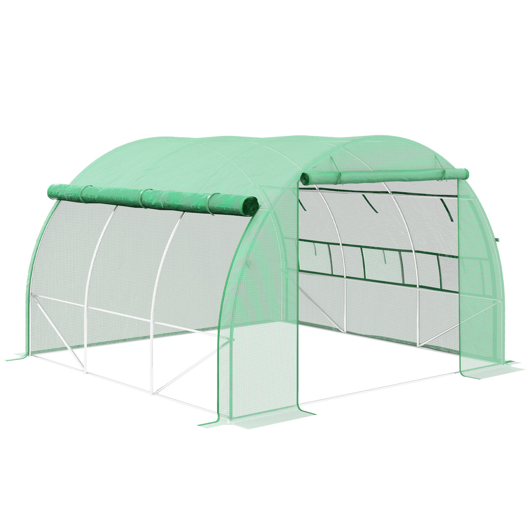 Polytunnel Greenhouse Walk-in Grow House Tent with Roll-up Sidewalls, Zipped Door and 6 Windows, 3x3x2m Green