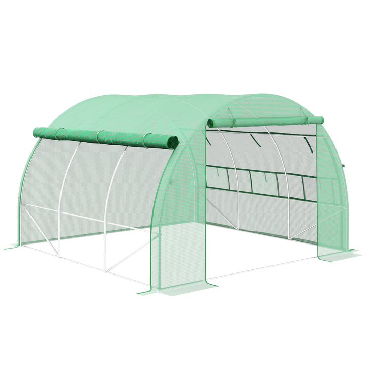 Polytunnel Greenhouse Walk-in Grow House Tent with Roll-up Sidewalls, Zipped Door and 6 Windows, 3x3x2m Green