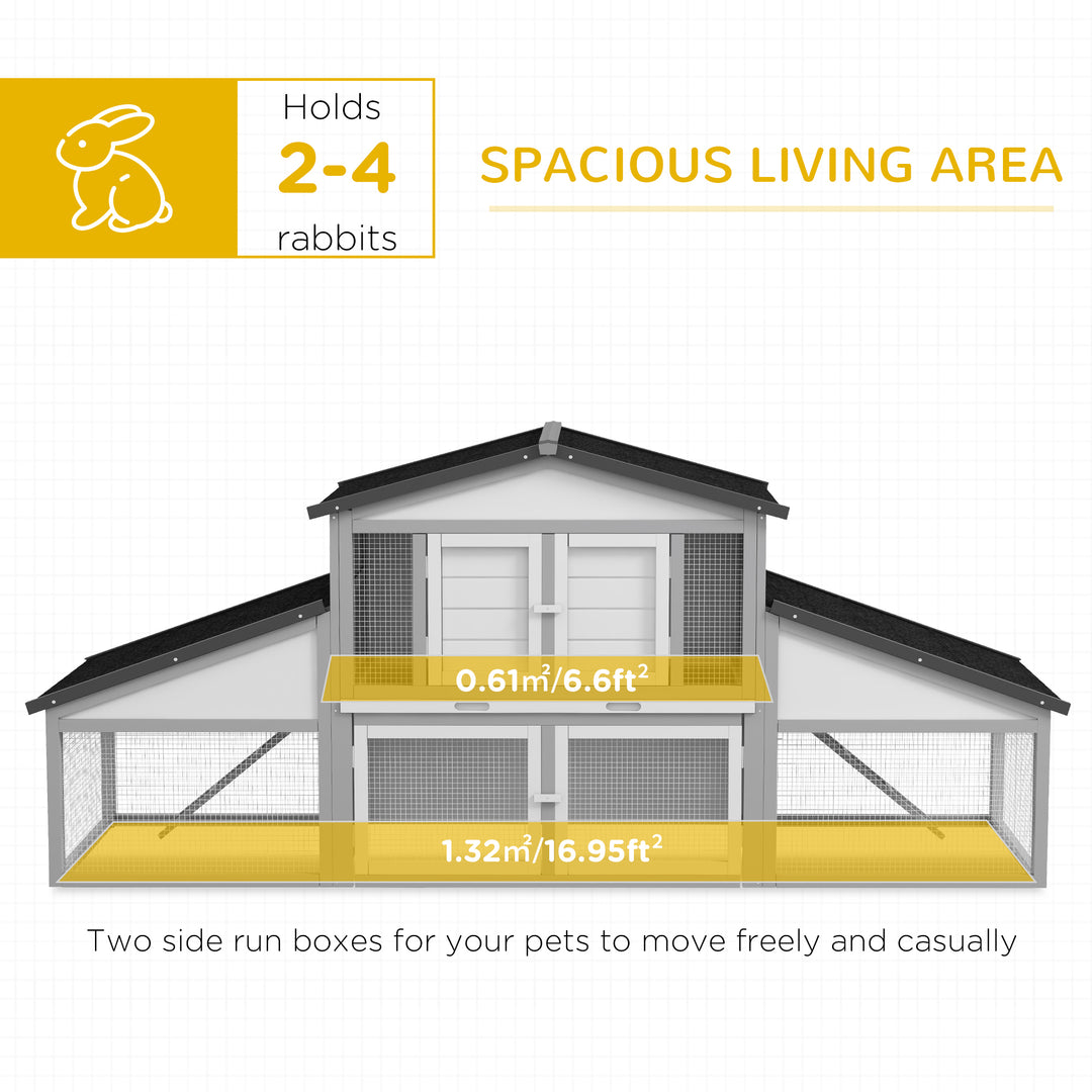 Large Rabbit Hutch with Run, Outdoor Bunny Cage, with Tray, Ramp - Light Grey