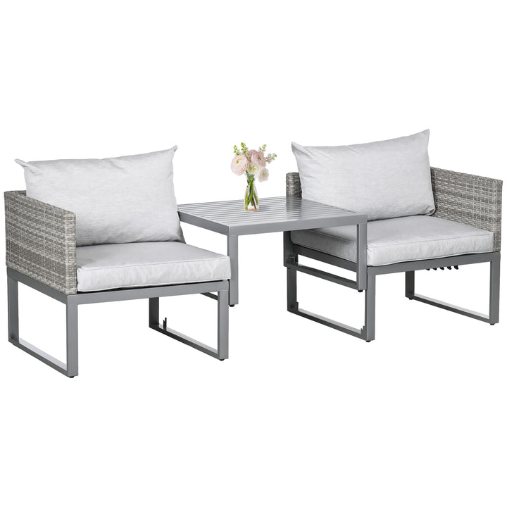 2 Seater Rattan Wicker Adjustable Sofa and Coffee Table Set Outdoor Garden Patio Furniture Lounge Conversation Seat Grey