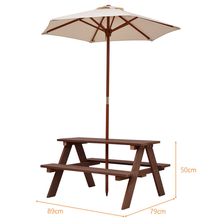 Children's Garden Picnic Table Bench with Sun Umbrella