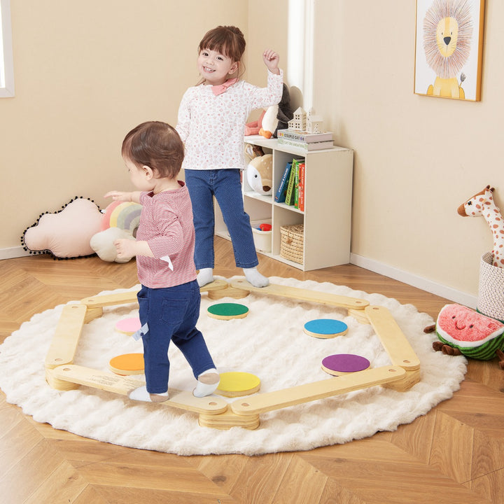 Kids Wooden Balance Beam with Colourful Steeping Stones