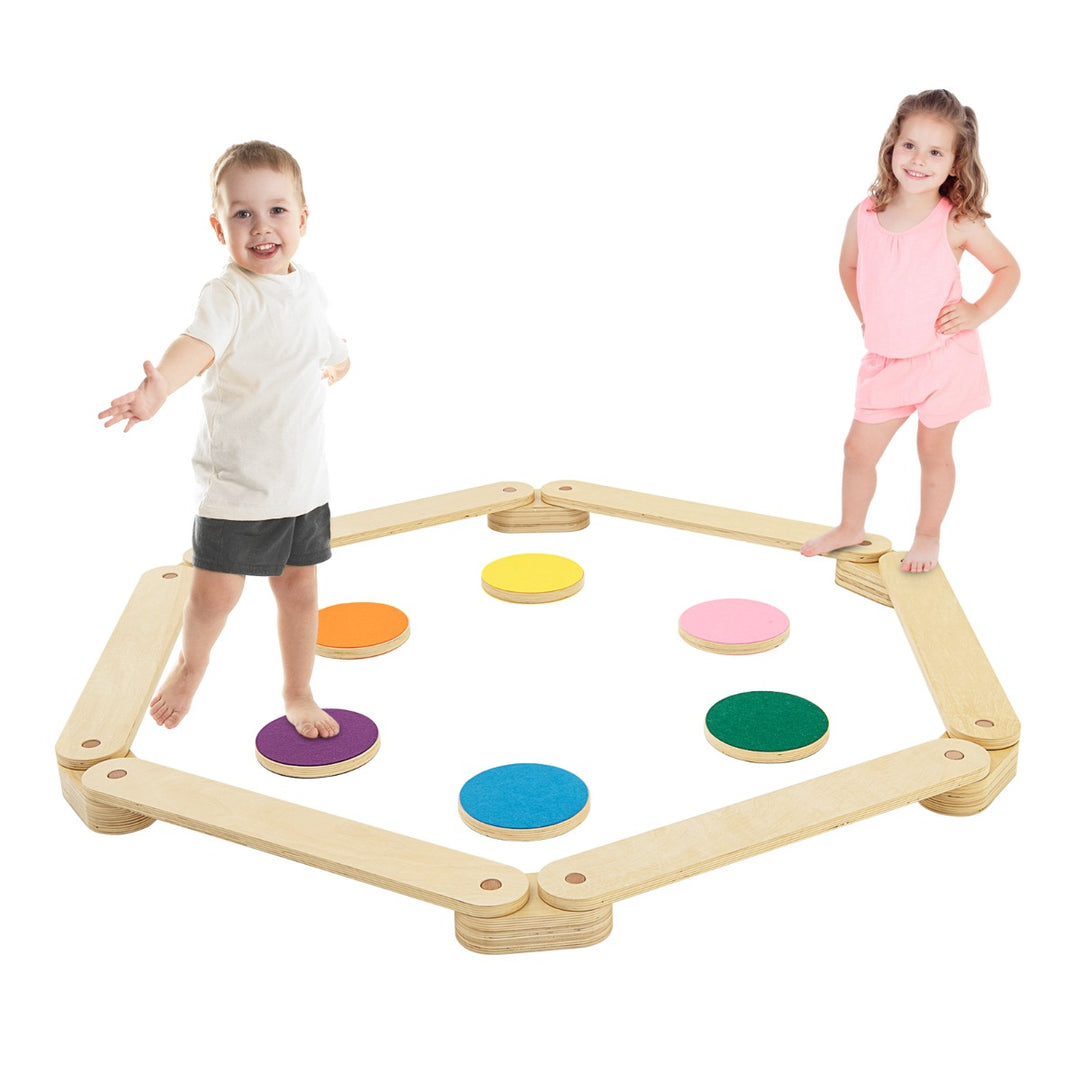 Kids Wooden Balance Beam with Colourful Steeping Stones