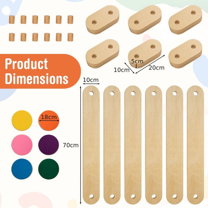 Kids Wooden Balance Beam with Colourful Steeping Stones