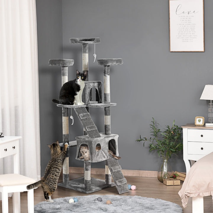 PawHut Cat Tree for Indoor Cats Kitten Kitty Scratching Scratcher Post Climbing Tower Activity Centre House Grey