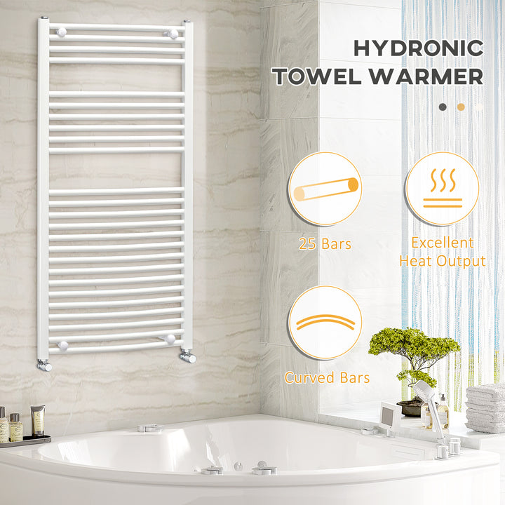 Straight Heated Towel Rail, Hydronic Bathroom Ladder Radiator Towel Warmer For Central Heating 600mm x 1200mm, White