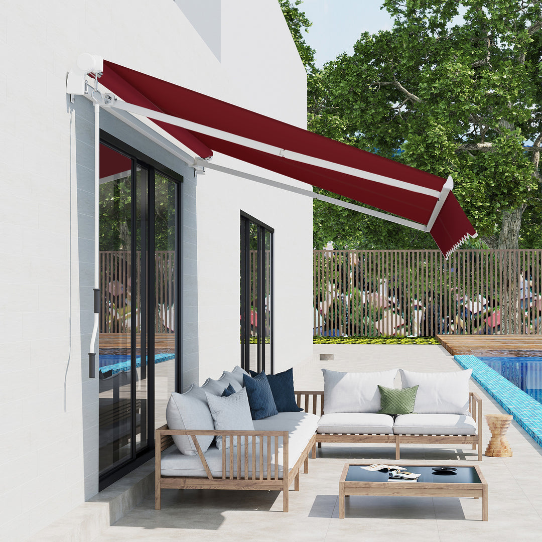 4x2.5m Garden Patio Retractable Manual Awning Window Door Sun Shade Canopy with Fittings and Crank Handle Wine Red