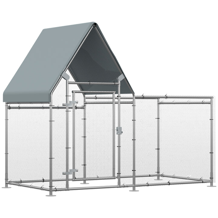 PawHut Walk In Chicken Run, Large Galvanized Chicken Coop, Hen Poultry House Cage, Rabbit Hutch Metal Enclosure, 200 x 105 x 172cm