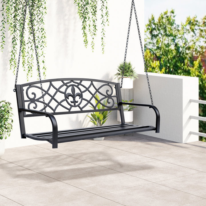 Outdoor Porch Swing Seat Bench with Chains for the Yard, Deck, &amp; Backyard, Black