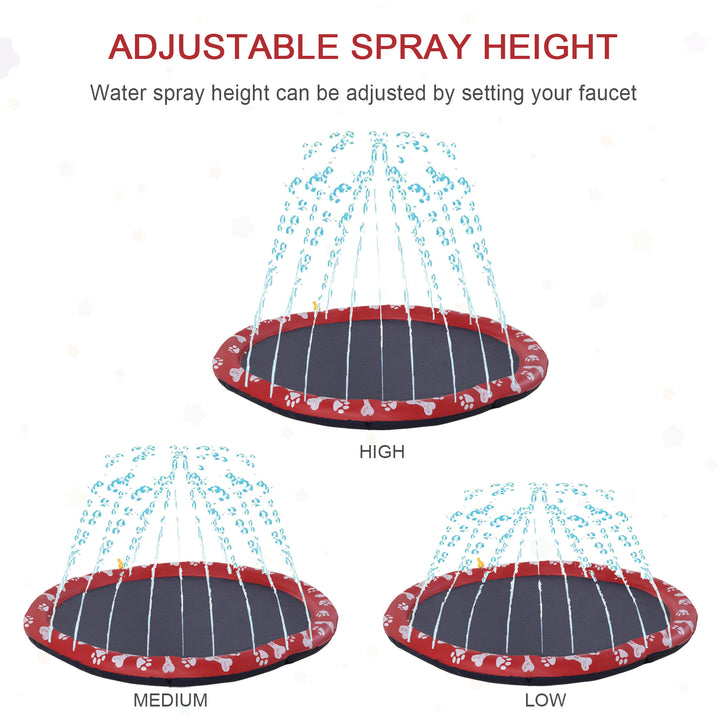 PawHut 150cm Splash Pad Sprinkler for Pets Dog Bath Pool Water Game Mat Toy Non-slip Outdoor Backyard Red