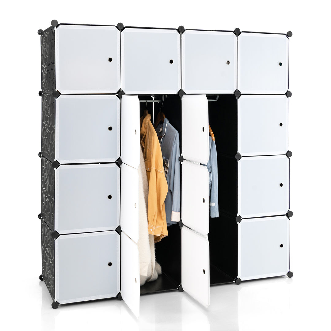 Cabinet Storage Organizer with 2 Clothes Hanging Rails -Black &amp; White