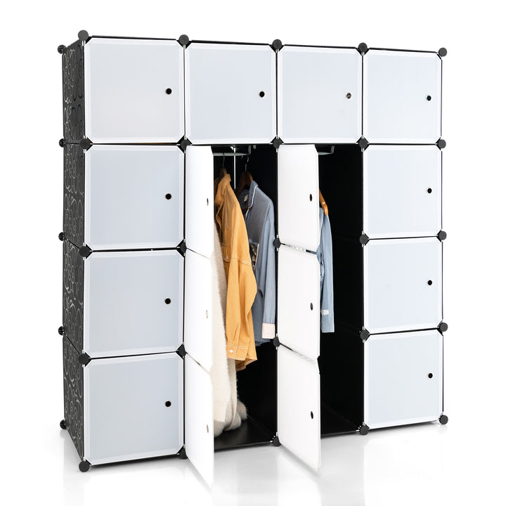 Cabinet Storage Organizer with 2 Clothes Hanging Rails -Black &amp; White
