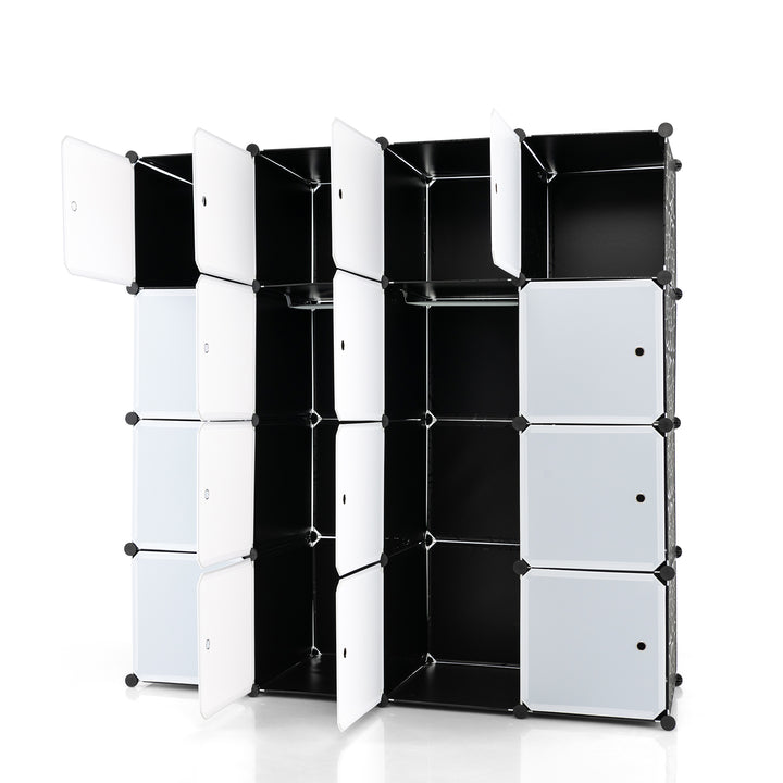 Cabinet Storage Organizer with 2 Clothes Hanging Rails -Black &amp; White