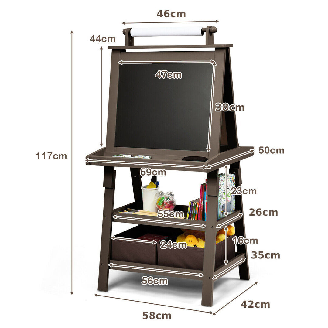 Children's Double-Sided Art Easel with Paper Roll-Brown