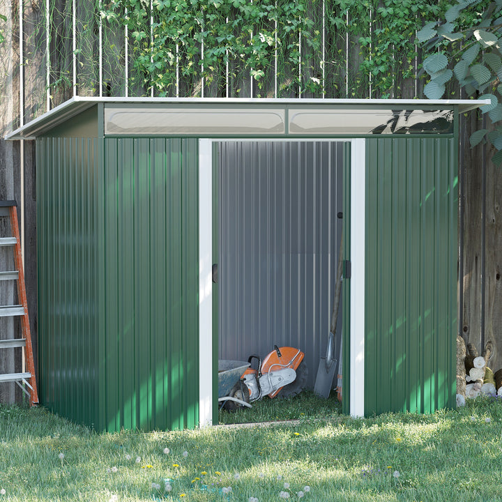 Outsunny Pent Roofed Metal Garden Shed House Hut Gardening Tool Storage w/ Ventilation 260L x 133W x 200Hcm
