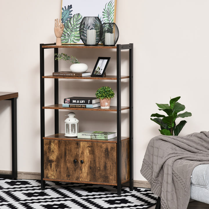 Industrial Bookshelf, Storage Cabinet with 3-Tier with Doors, for Home Office, Living Room Rustic Brown