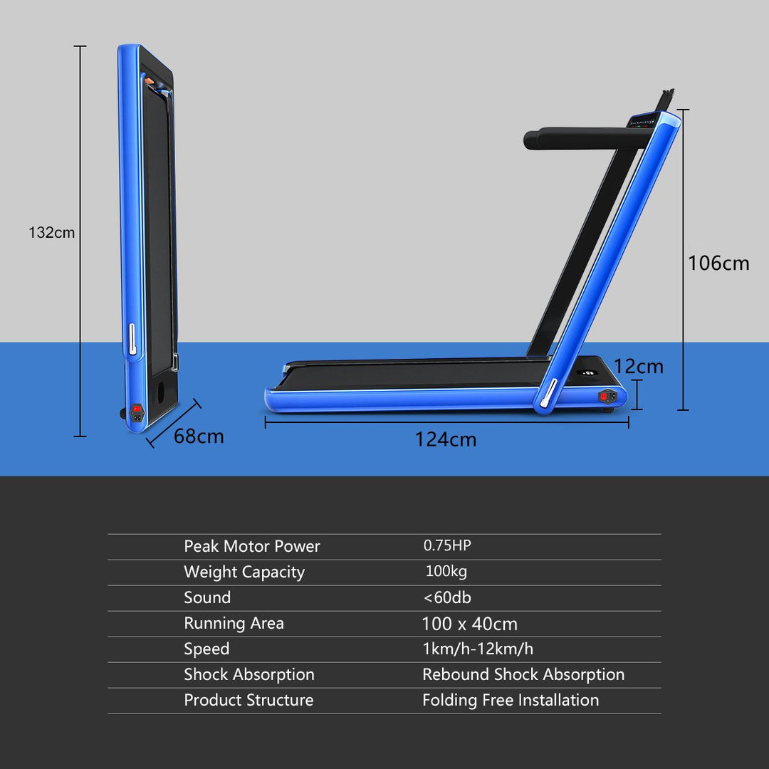 Folding Treadmill Electric 1-12KM/H with Bluetooth-Blue