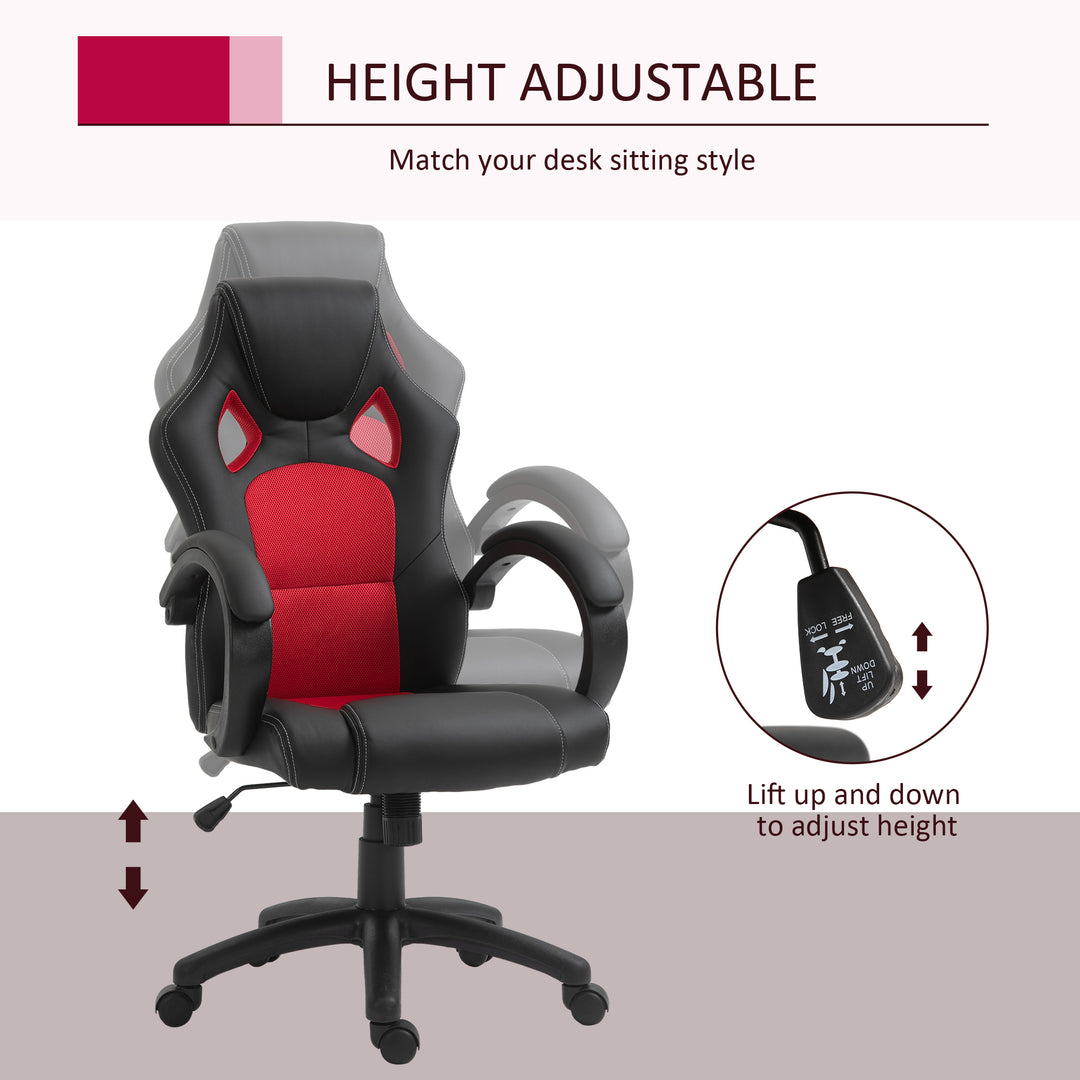 Vinsetto Computer Chair Faux Leather High Back Home Office Chair, Swivel Chair w/ Wheels Armrests, Black & Red