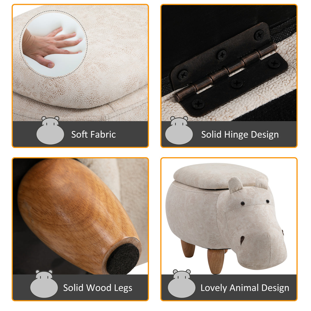 Hippo Storage Stool with Padding Lid Ottoman Animal Furniture Cream