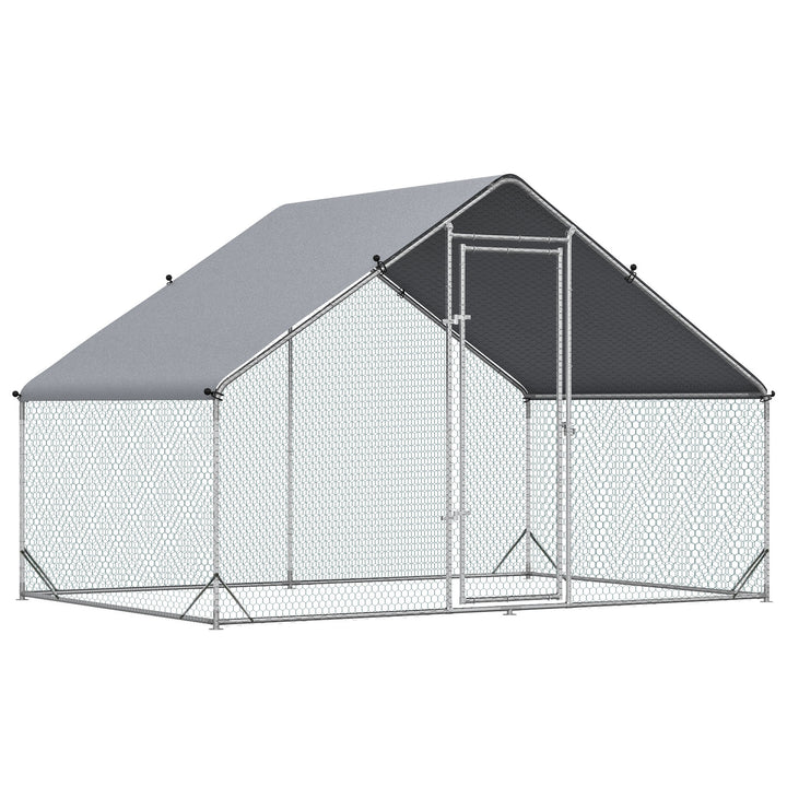 PawHut Walk In Chicken Run Galvanized Chicken Coop Hen Poultry House Cage Rabbit Hutch Pet Playpen Backyard With Water-Resist Cover, 3 x 2 x 2m