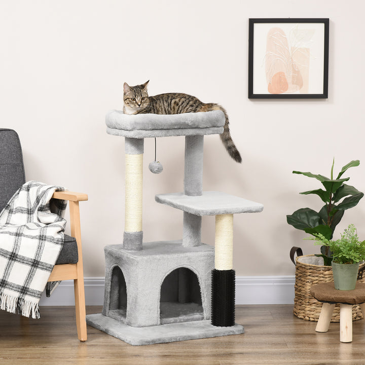 PawHut Cat Tree Tower Climbing Activity Center Kitten Furniture with Sisal Post Scratching Massage Toy 48 x 48 x 80cm Light Grey