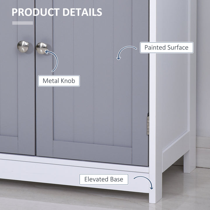 kleankin Bathroom Storage Cabinet Free-Standing Bathroom Cabinet Unit w/ 2 Drawers Cupboard Adjustable Shelf Metal Handles 75x60cm - Grey and White