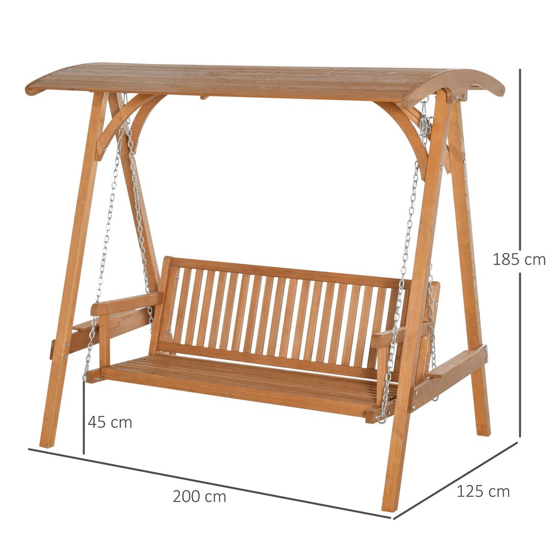 3-Seater Larch Wood Garden Swing Chair Bench Hammock Lounger with Wooden Canopy, Teak