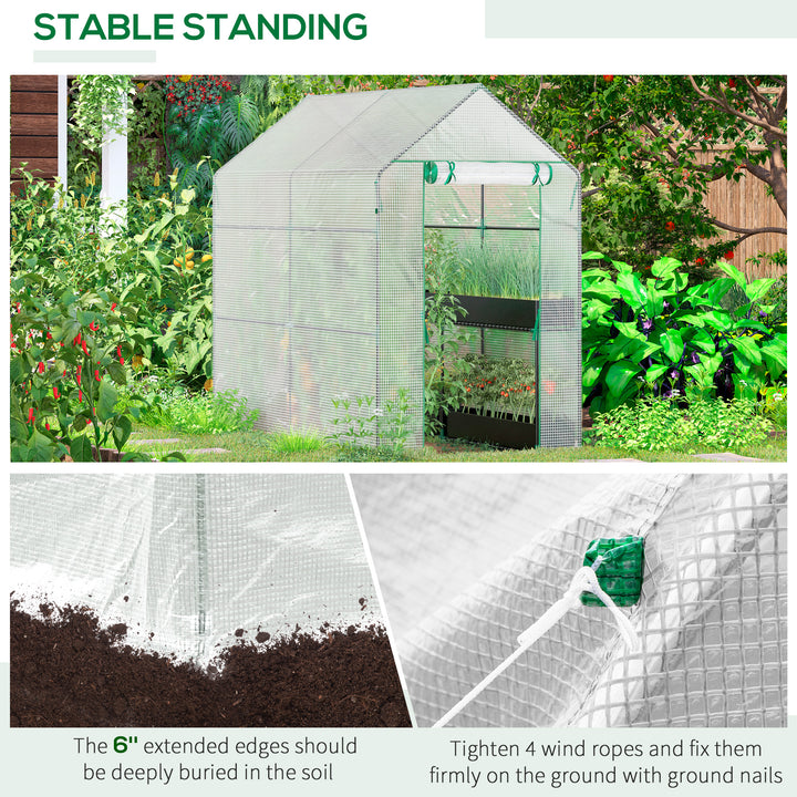 Outsunny Walk in Garden Greenhouse with Shelves Polytunnel Steeple Grow House 186L x 120W 190Hcm White